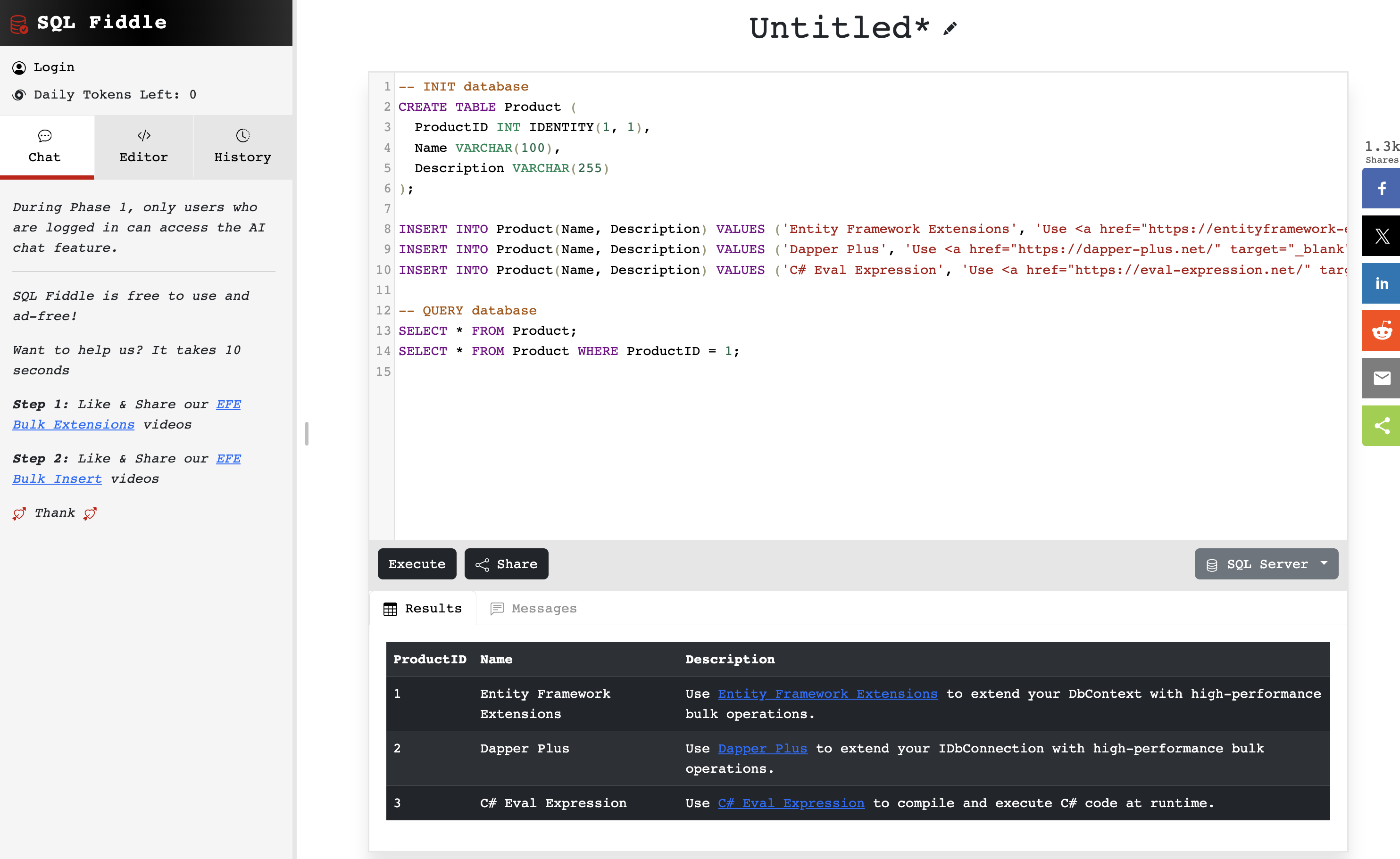 SQLFiddle Screenshot