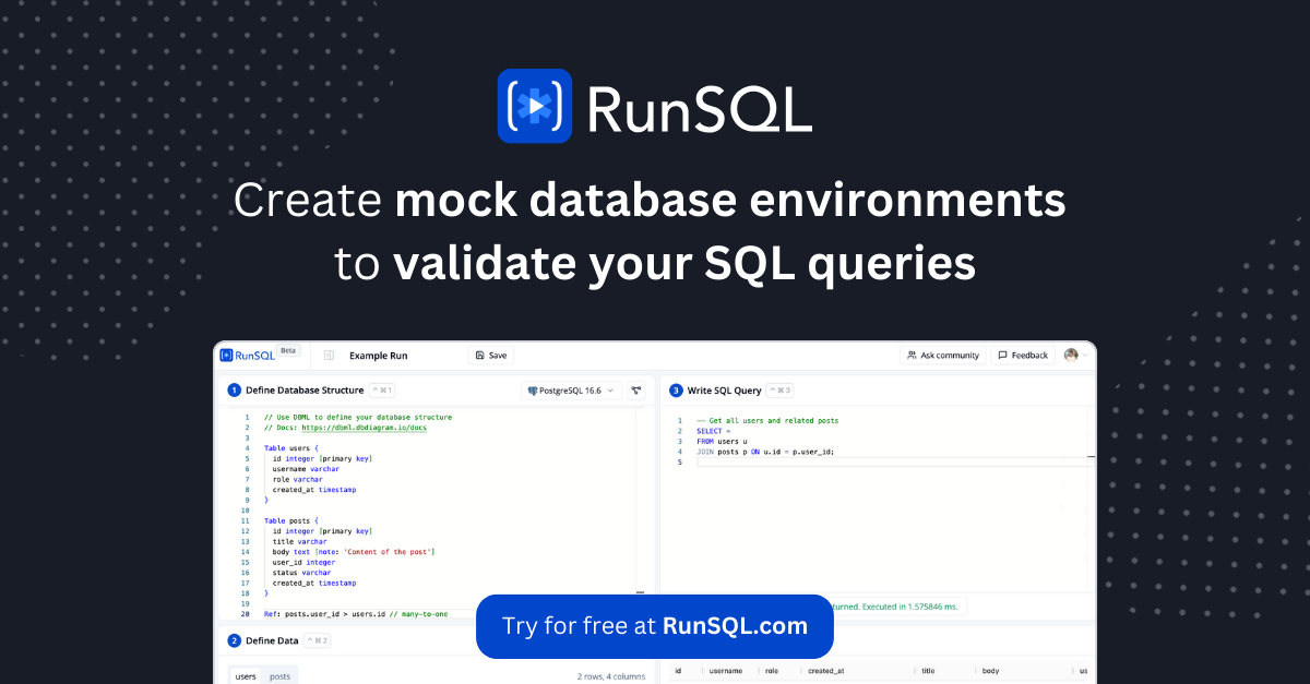 Introducing RunSQL: A Simple SQL Testing Environment for dbdiagram Users